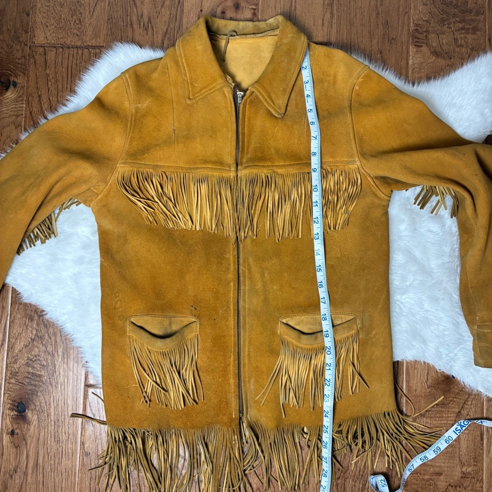 True Vintage 1940s 50s Western Buckskin Fringe‎ Jacket Conmar rectangular zip - Picture 14 of 16